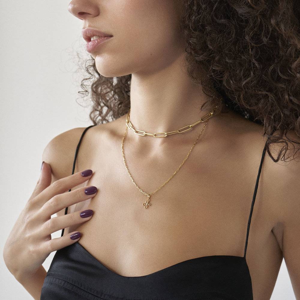 Nina mini Initial with Petit Link chain Necklace- 14k Solid Gold product photo