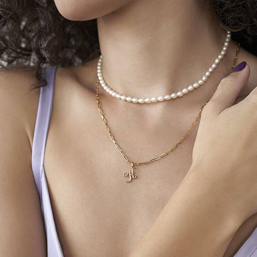 Nina mini Initial with Petit Link chain Necklace- 14k Solid Gold - Oak &  Luna