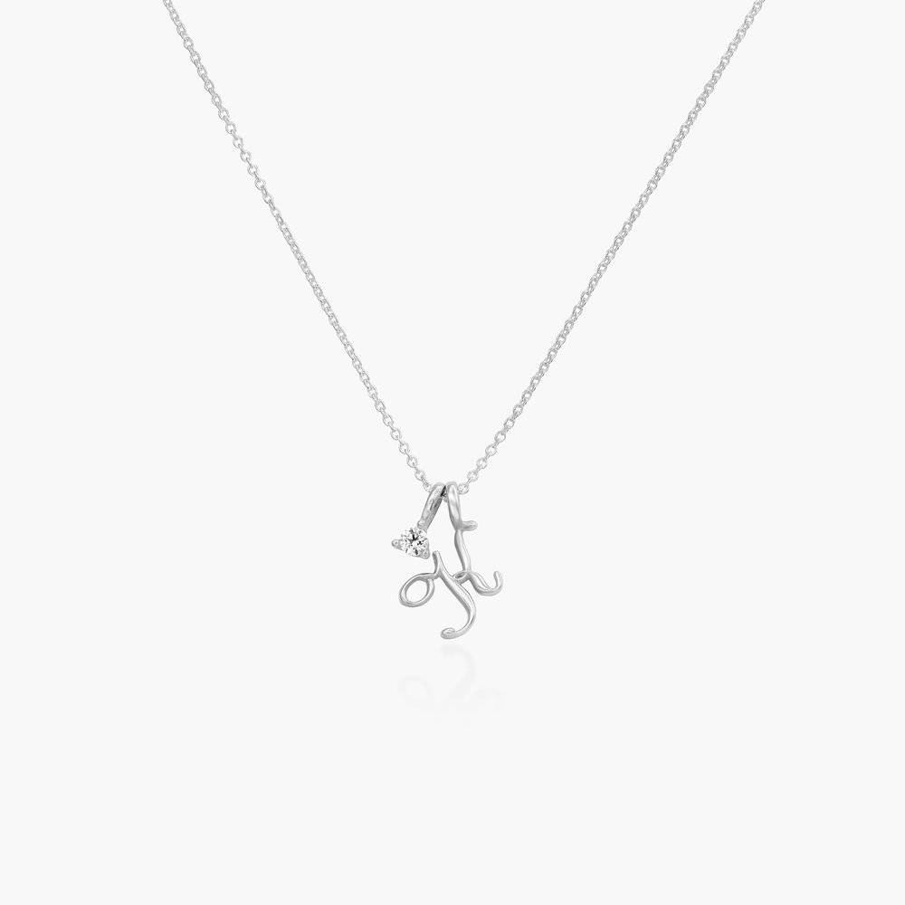 Silver Half Stone Initial Pendant Necklace - V