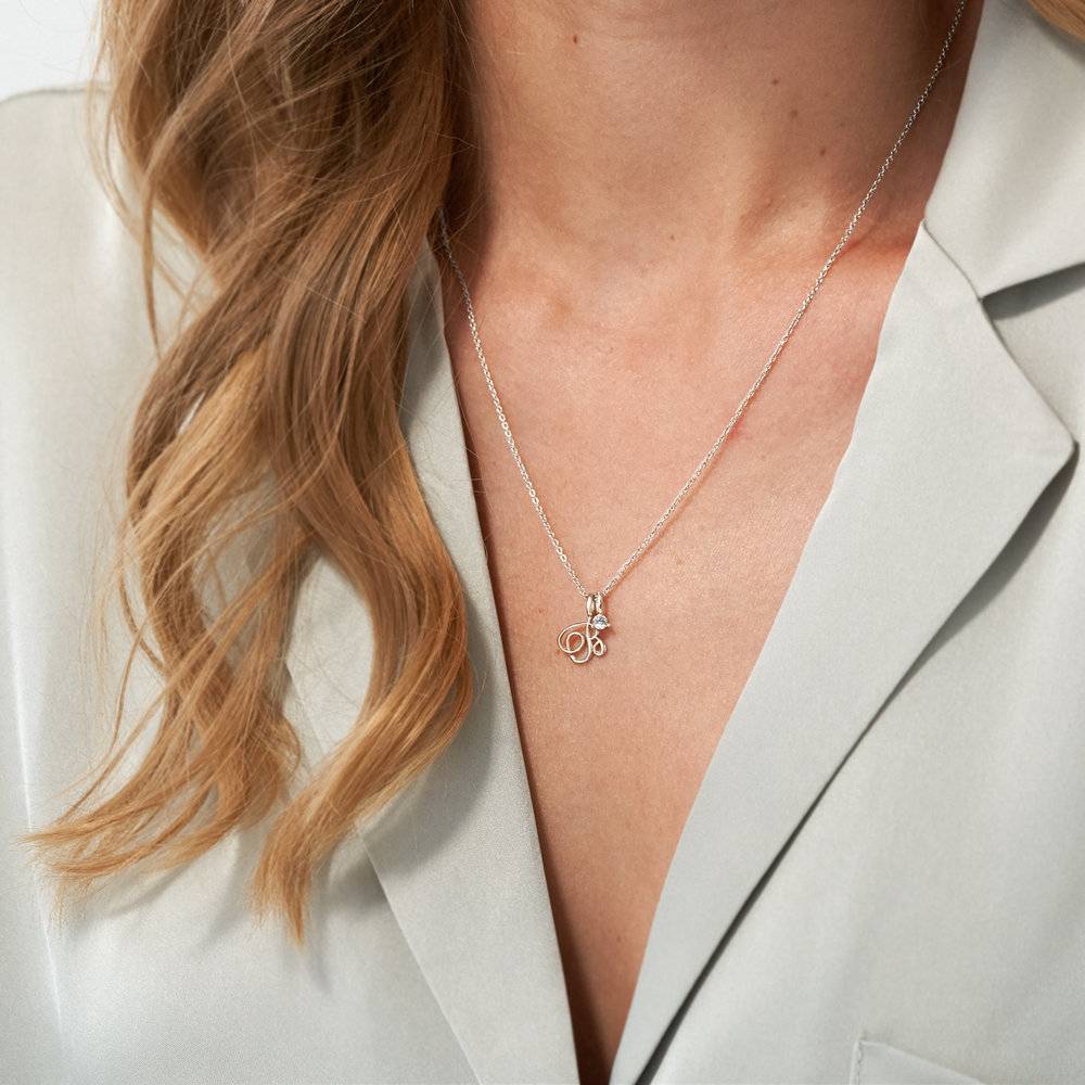 Nina Mini Initial Music Note Necklace with Diamond - Silver-3 product photo