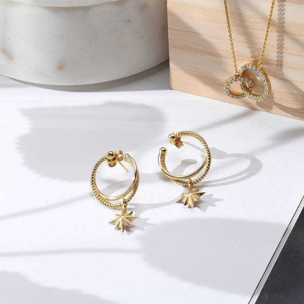 Boucles d'Oreilles Étoile du Nord en Plaqué Or 18cts-1 photo du produit