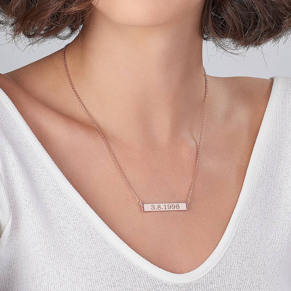 Engravable Bar Necklace with Cubic Zirconia - Rose Gold Plated-1 photo du produit