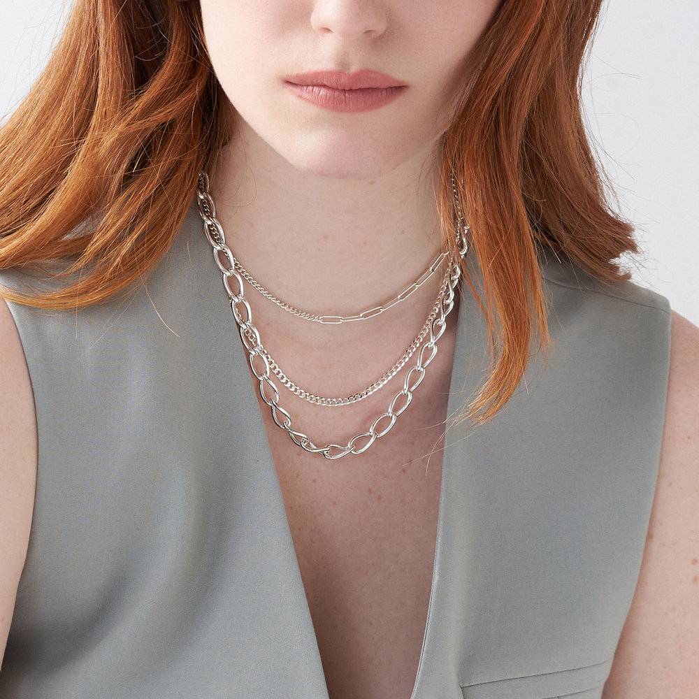 Oval Link Chain Necklace- Silver-3 product photo