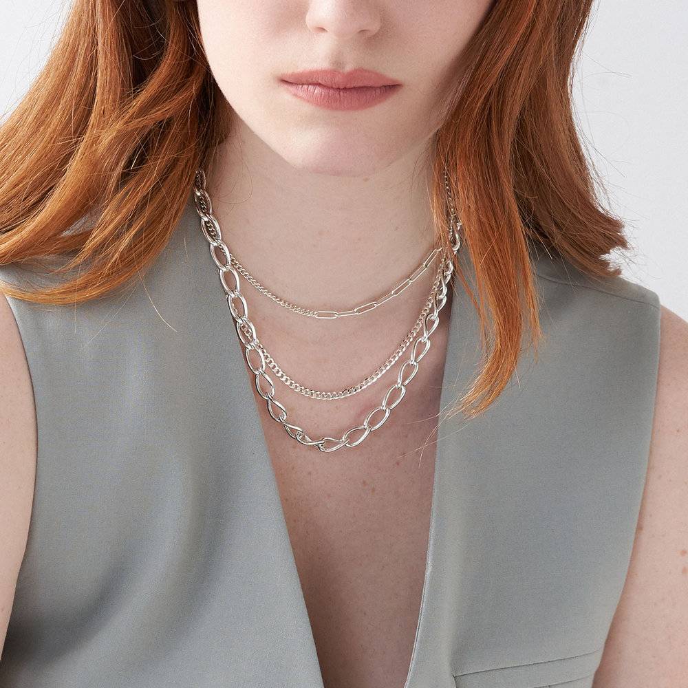 Oval Link Chain Necklace- Silver-4 product photo