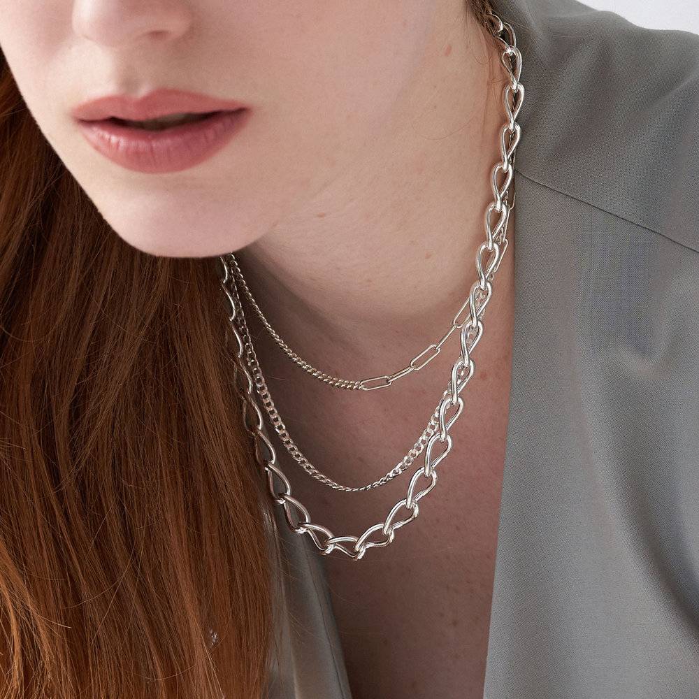 Oval Link Chain Necklace- Silver-2 product photo
