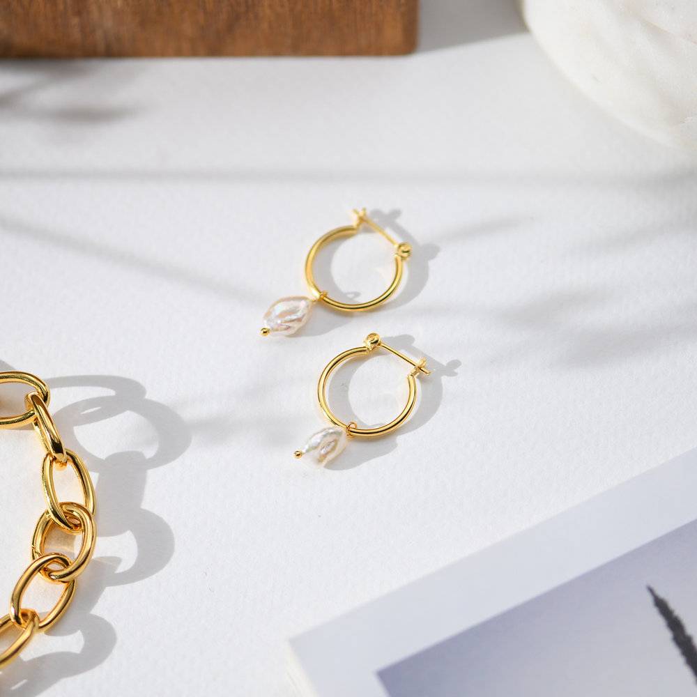 Pearls Just Wanna Have Fun Hoop Earrings - Gold Plated-3 product photo