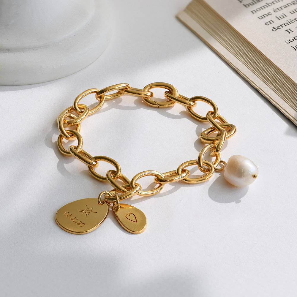 Link Bracelet With Custom Charms and Pearl - Gold Vermeil product photo
