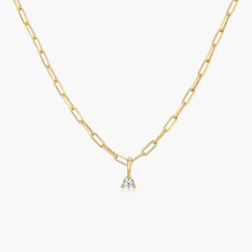 14kt Yellow Gold Paperclip Chain Necklace with Round Diamond Push Clasp