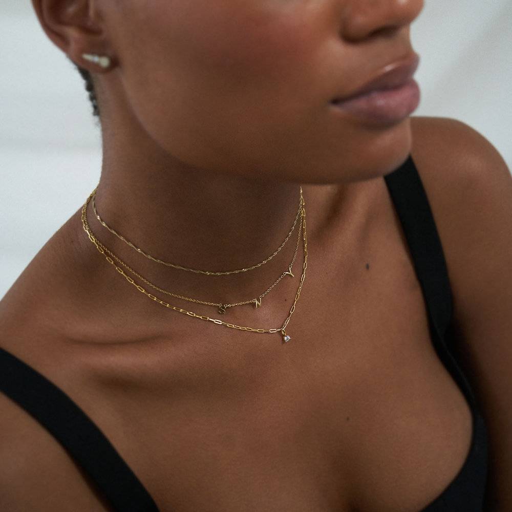 Petite Paperclip Necklace With Diamond - 14k Solid Gold-2 product photo