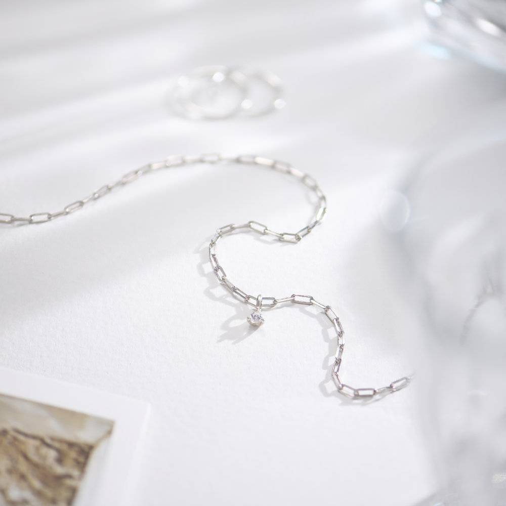 Petite Paperclip Necklace With Diamond - Silver-4 product photo