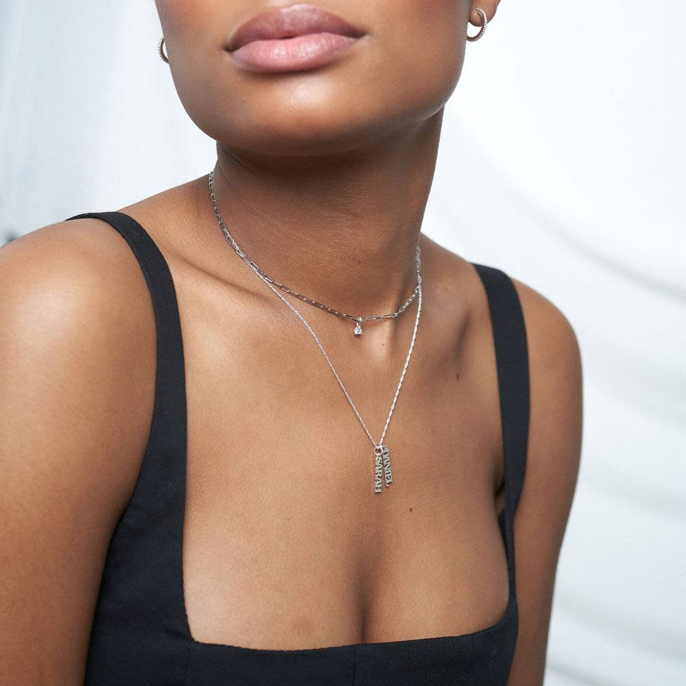 Petite Paperclip Necklace With Diamond - Silver-3 product photo