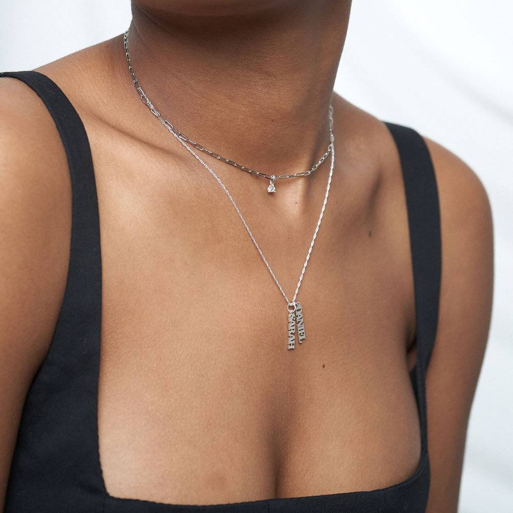 Petite Paperclip Necklace With Diamond - Silver-4 product photo
