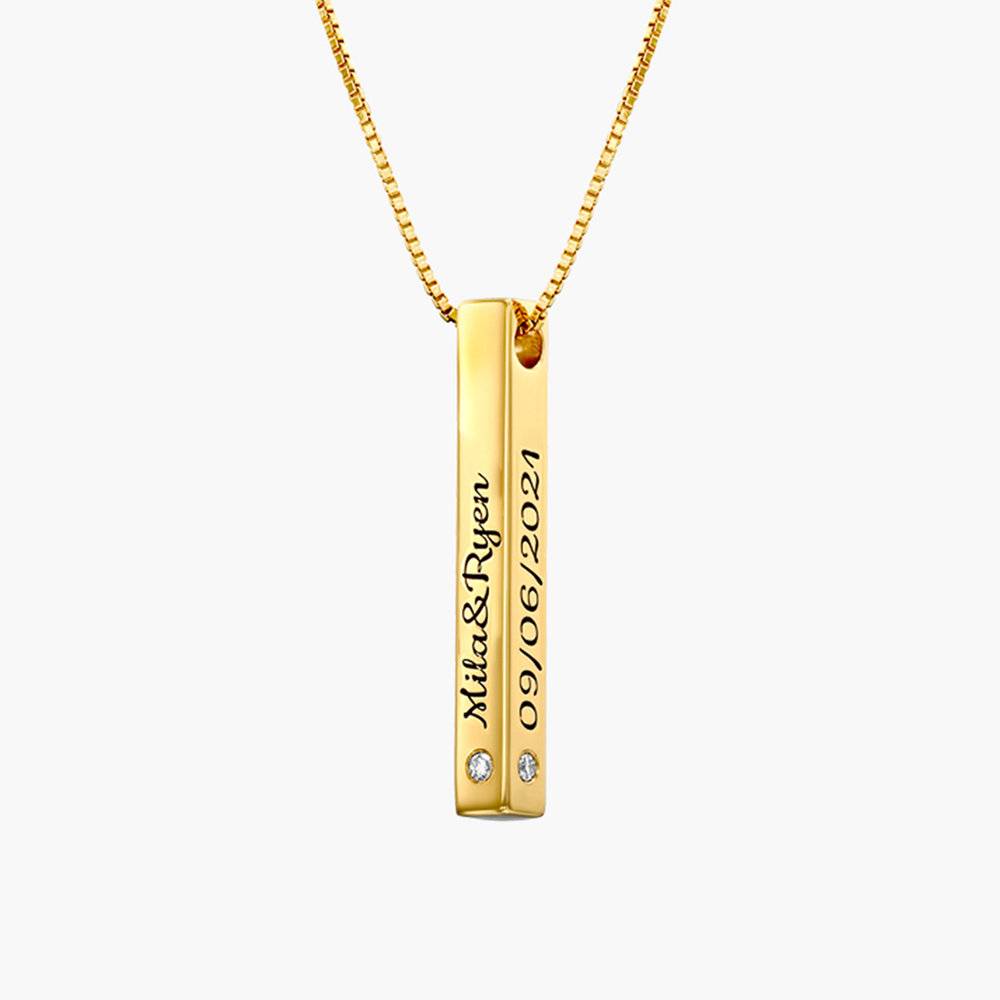 Pillar Bar Engraved Necklace with Diamonds - Gold Vermeil-2 product photo