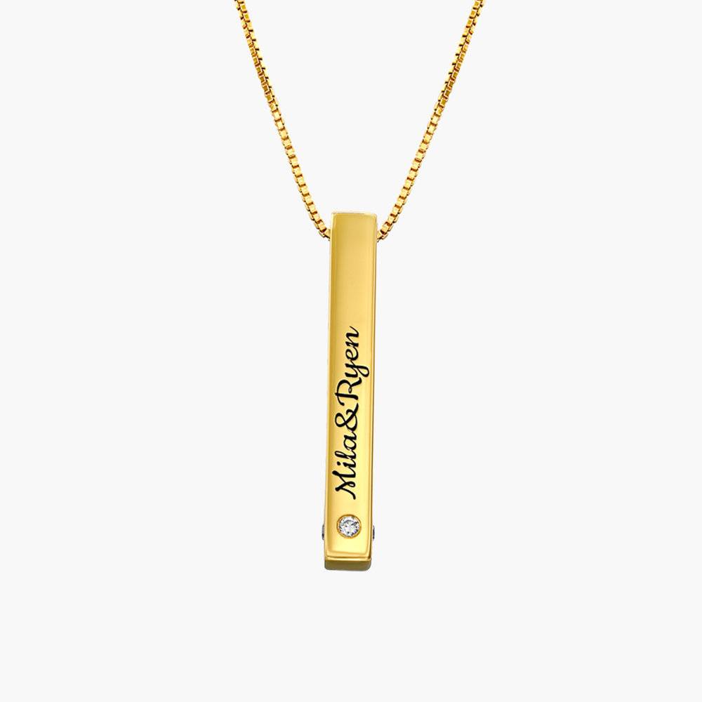 Pillar Bar Engraved Necklace with Diamonds - Gold Vermeil-3 product photo