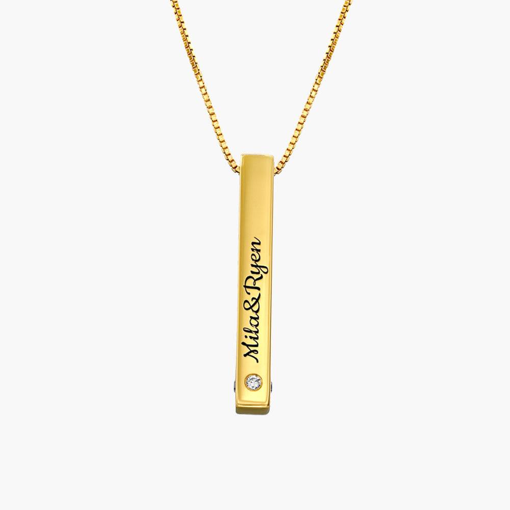 Pillar Bar Engraved Necklace with Diamonds - Gold Vermeil-5 product photo