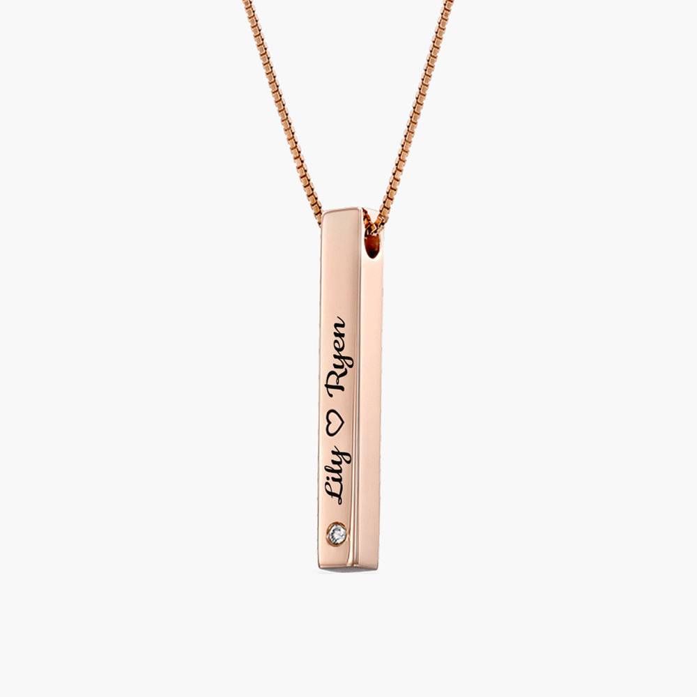 Pillar Bar Engraved Necklace With Diamonds - Rose Gold Plated-5 product photo