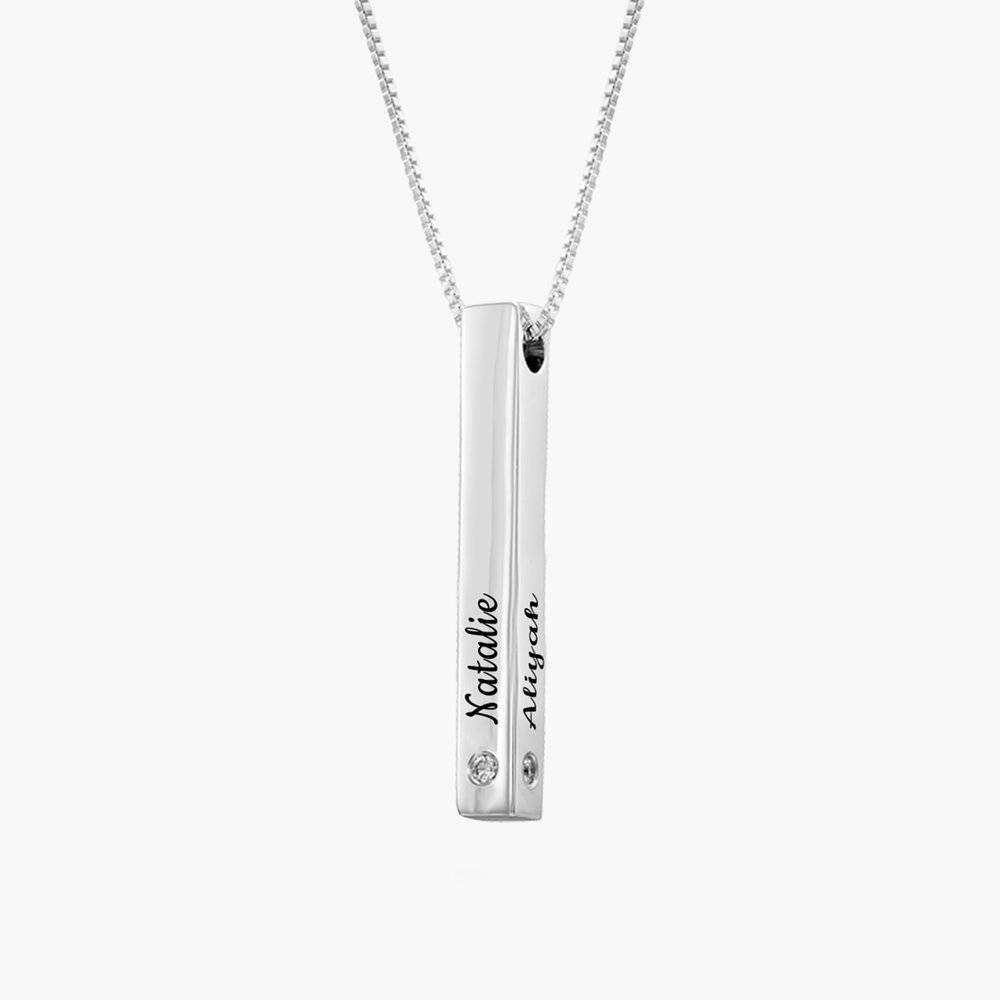 Pillar Bar Engraved Necklace With Diamonds - Sterling Silver-1 product photo