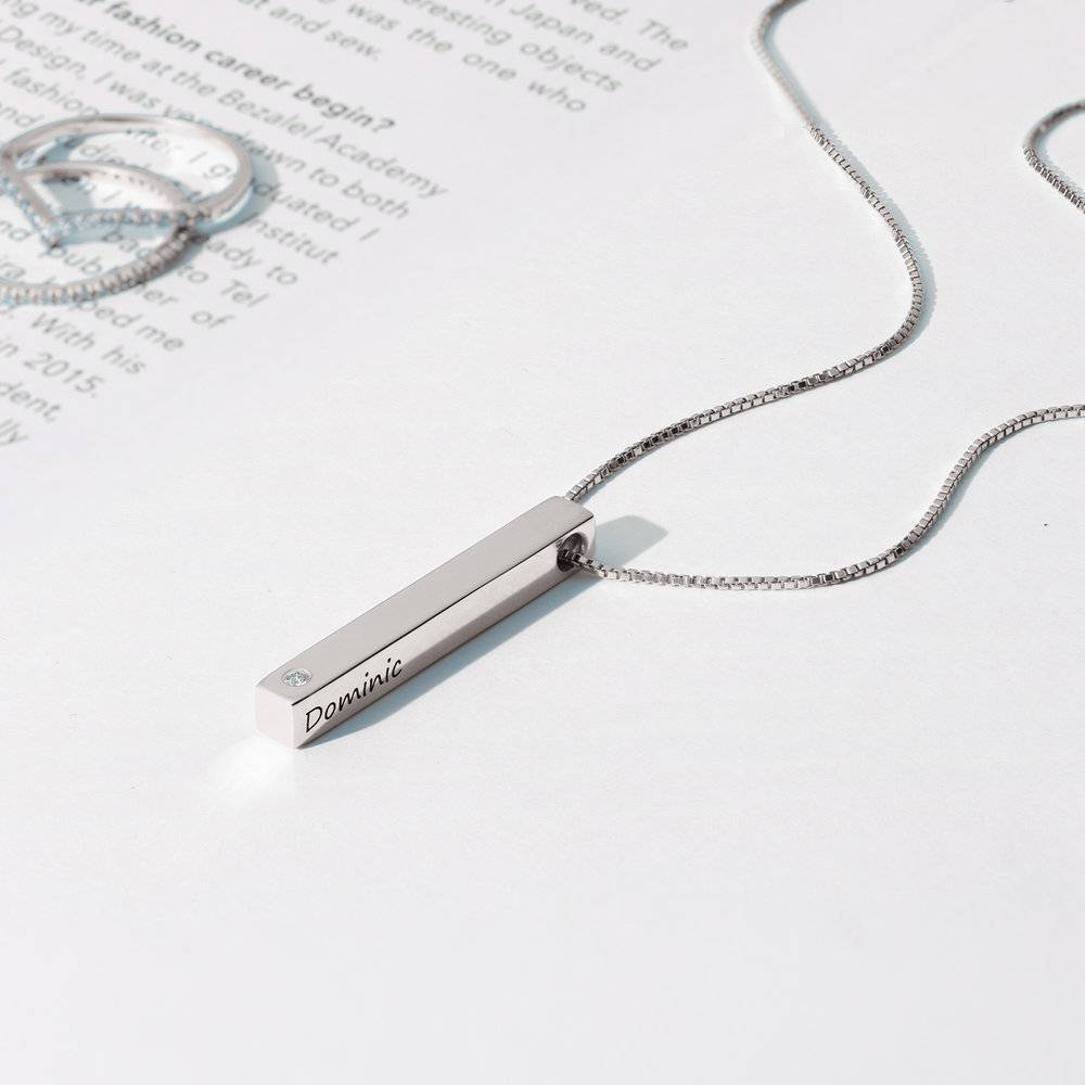 Pillar Bar Necklace with Diamond - Silver-5 product photo