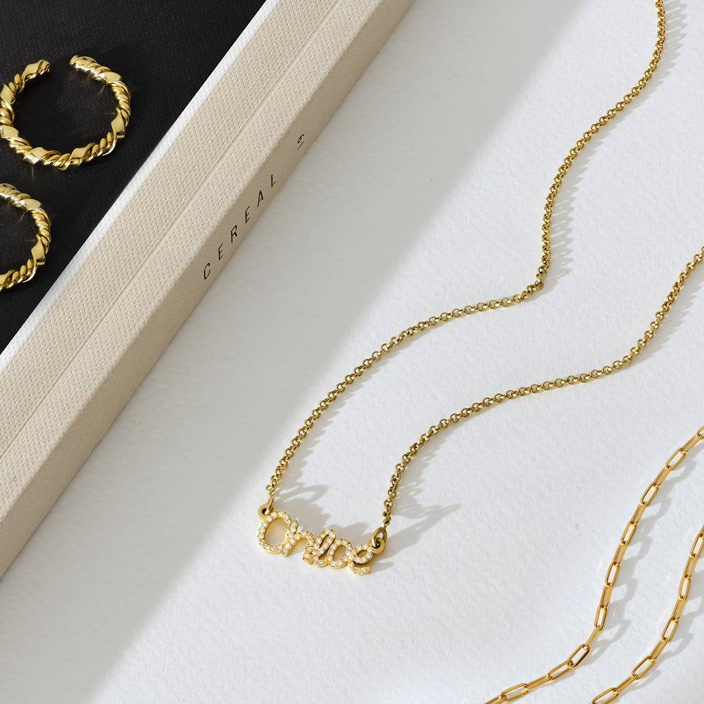 Pixie Name Necklace with Cubic Zirconia - Gold Plated-1 photo du produit