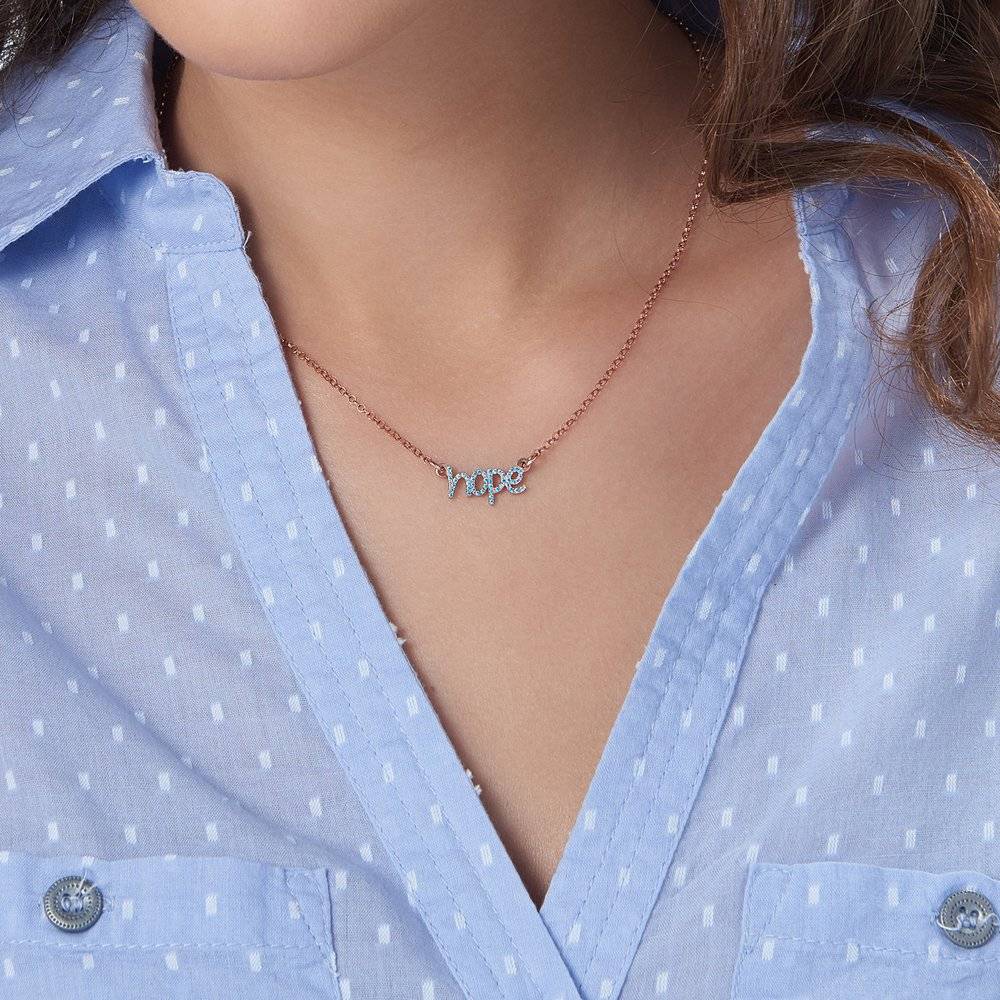 Pixie Name Necklace with Cubic Zirconia - Rose Gold Plated-2 photo du produit