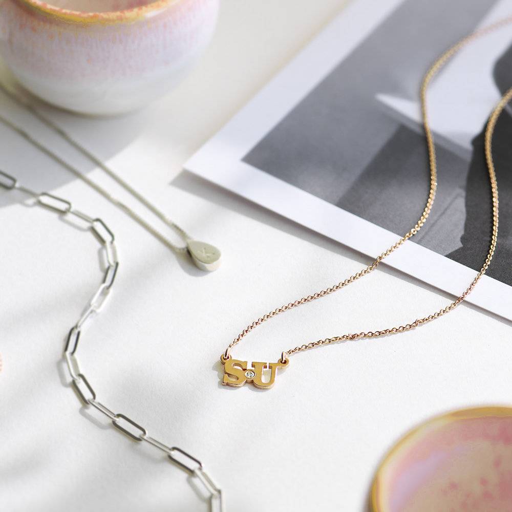 Seeing Double Initials Necklace - Gold Vermeil with diamond-2 product photo