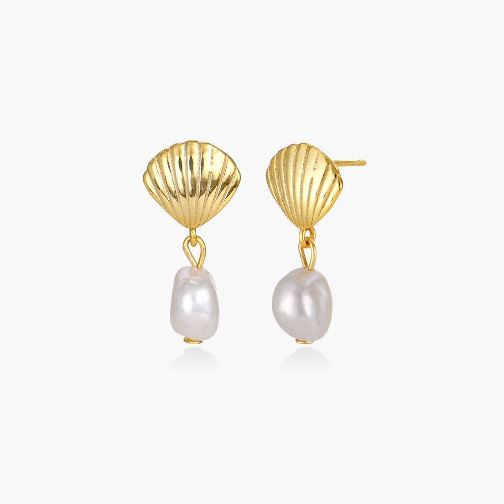 Shell Pearl Drop Earrings - Gold Plated-2 product photo
