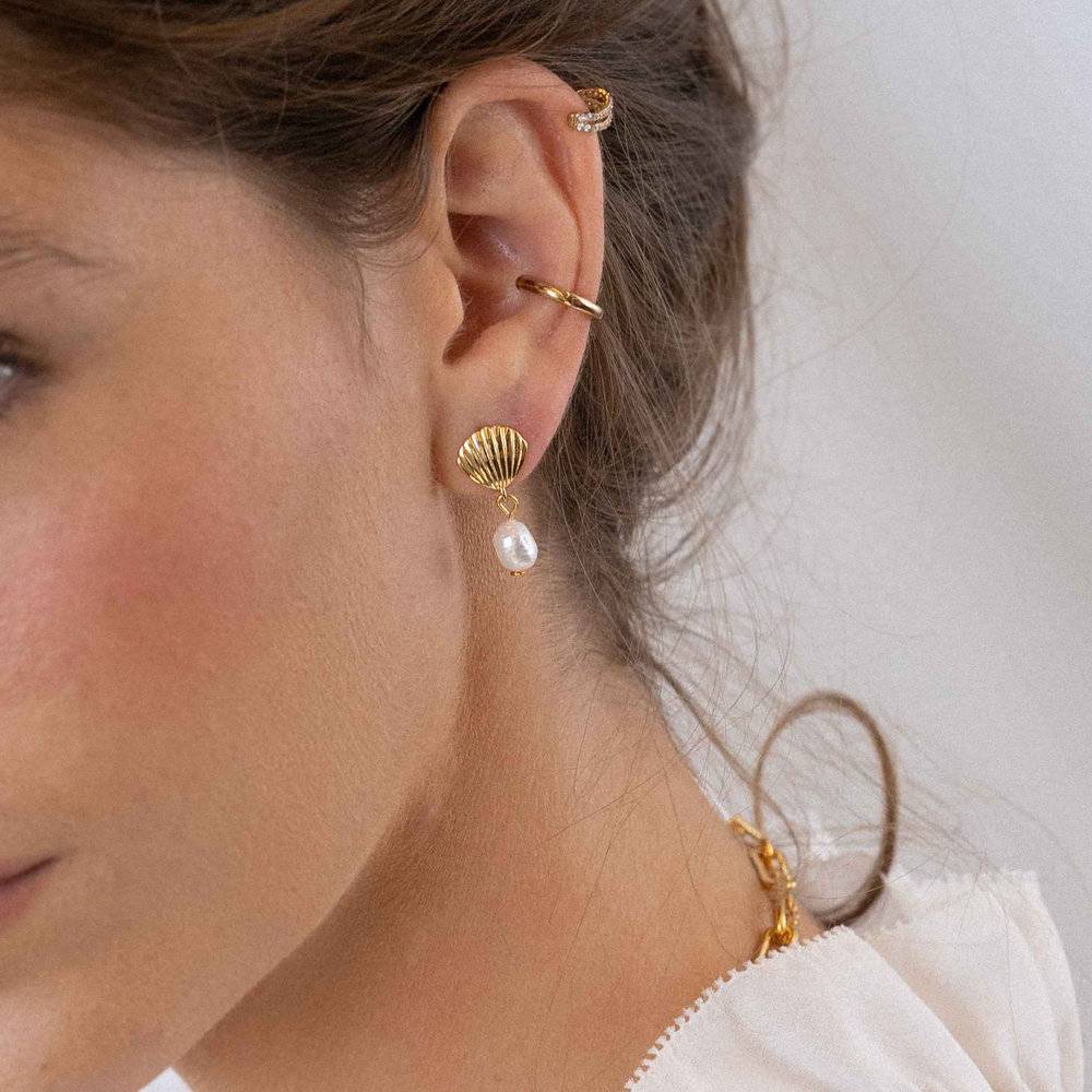 Shell Pearl Drop Earrings - Gold Plated-1 product photo