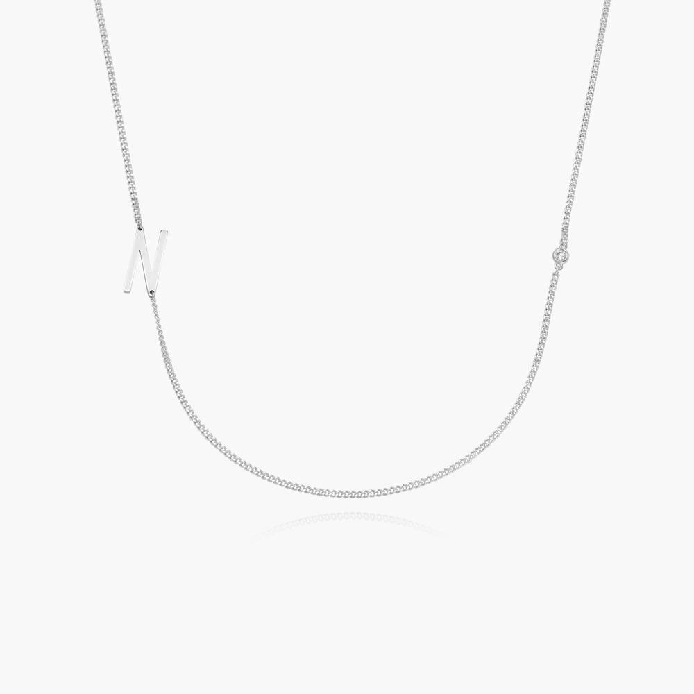 Side Initial Necklace Diamond- Silver