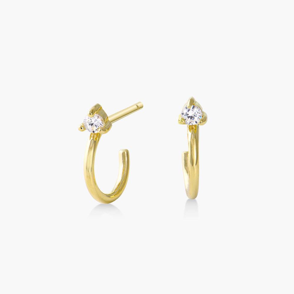 Stud Hoop Earring with Single Zirconia - Gold Plated-1 product photo