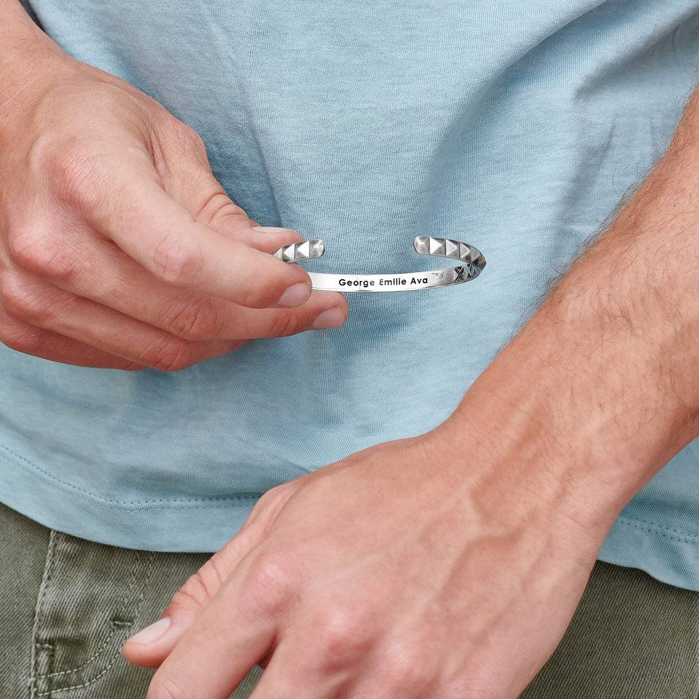 Pyramid Open Cuff Bracelet for Men - Silver-3 product photo