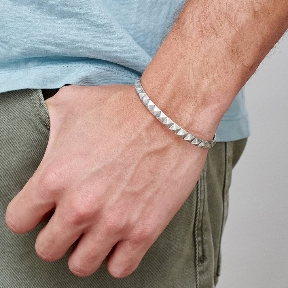 Pyramid Open Cuff Bracelet for Men - Silver-5 product photo