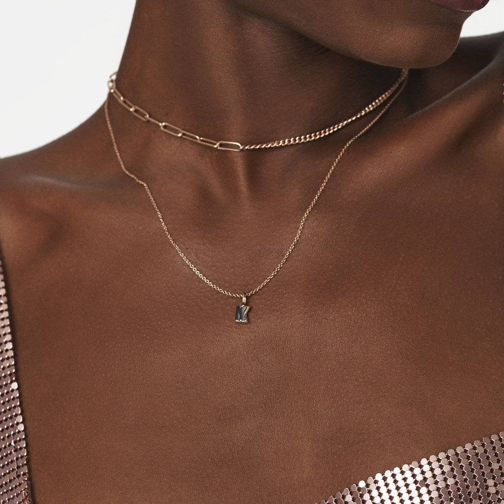 The Onyx Initial Pendant- Rose Gold Vermeil