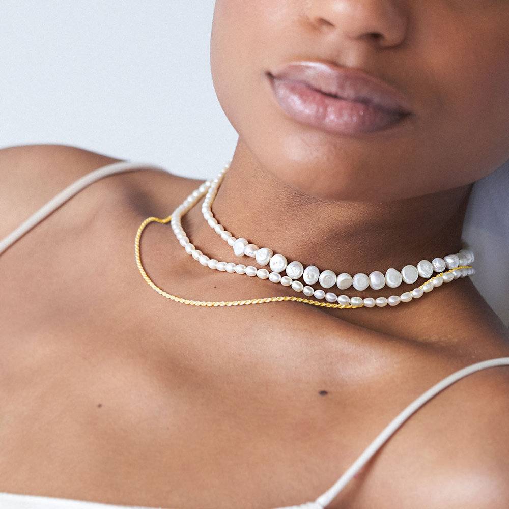 Timeless Half Classic & Half Small Pearl Necklace - Gold Plated-3 product photo