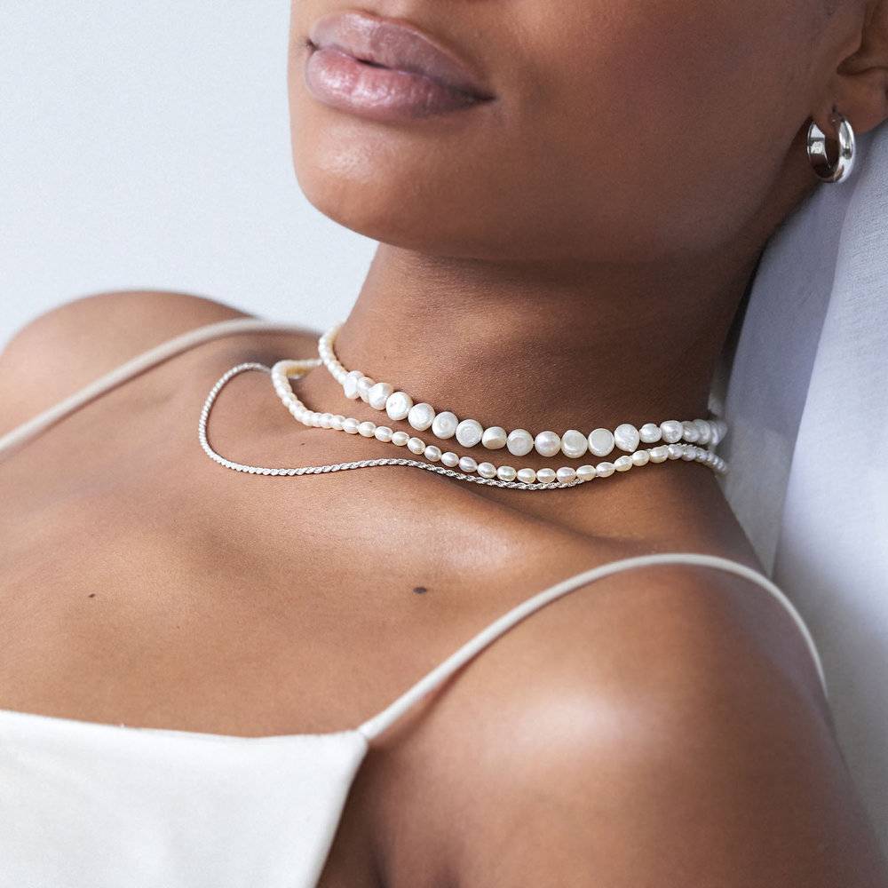 Timeless Half Classic & Half Small Pearl Necklace - Silver-5 product photo