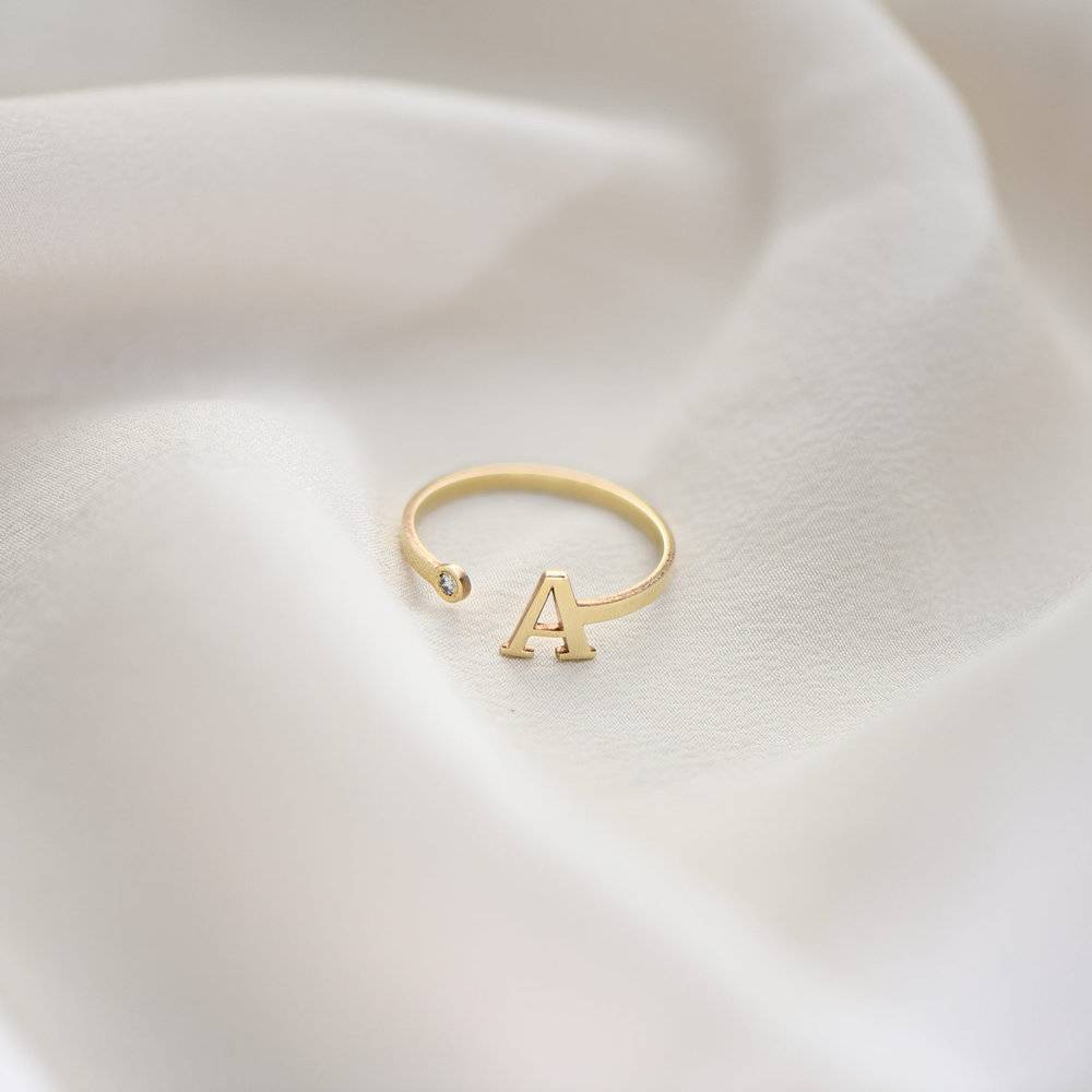 Tiny Initial Ring - 10K Solid Gold-4 product photo