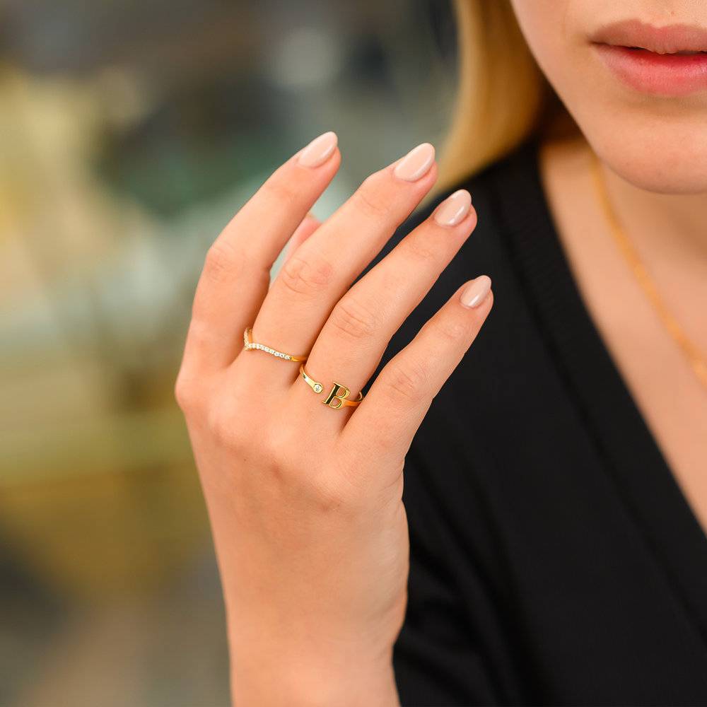 Tiny Initial Ring - Gold Vermeil-3 product photo