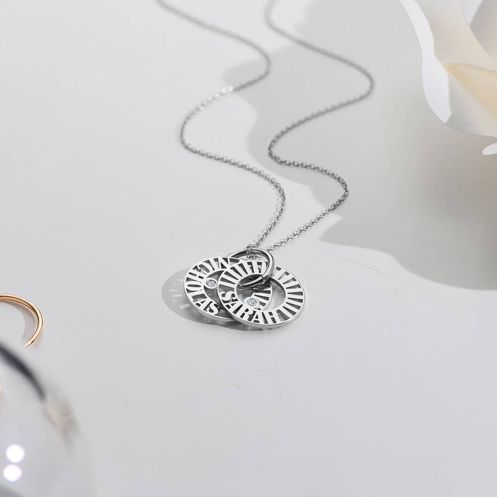 Collier Médailles d'amour avec Diamants - Argent 925-3 photo du produit