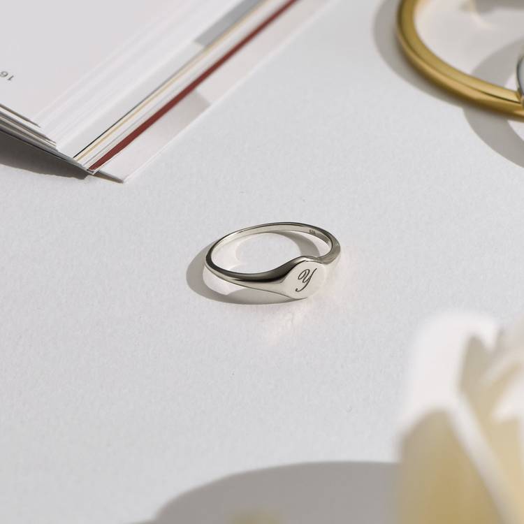 Tony Custom Initial Ring - Silver - Oak & Luna