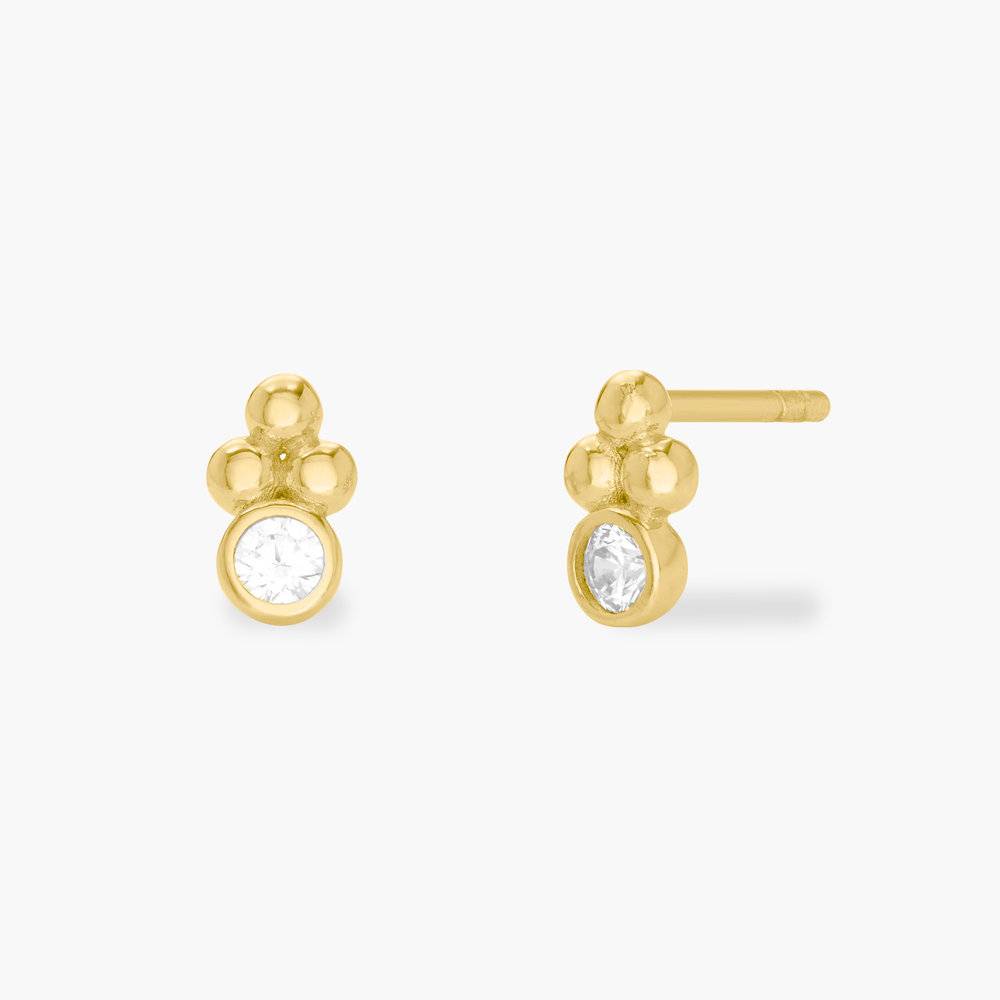 Triple dot Stud Earrings- Gold Plating with Cubic Zirconia-1 product photo