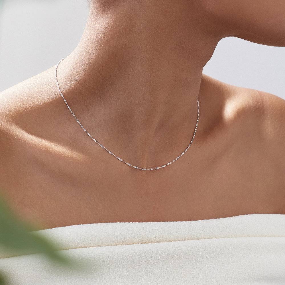 Twist Chain Necklace- 14K White Solid Gold-4 product photo
