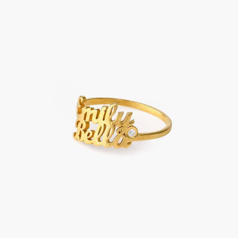 Two is Better Than One Name Ring With Diamond - 18 Gold Vermeil-6 product photo