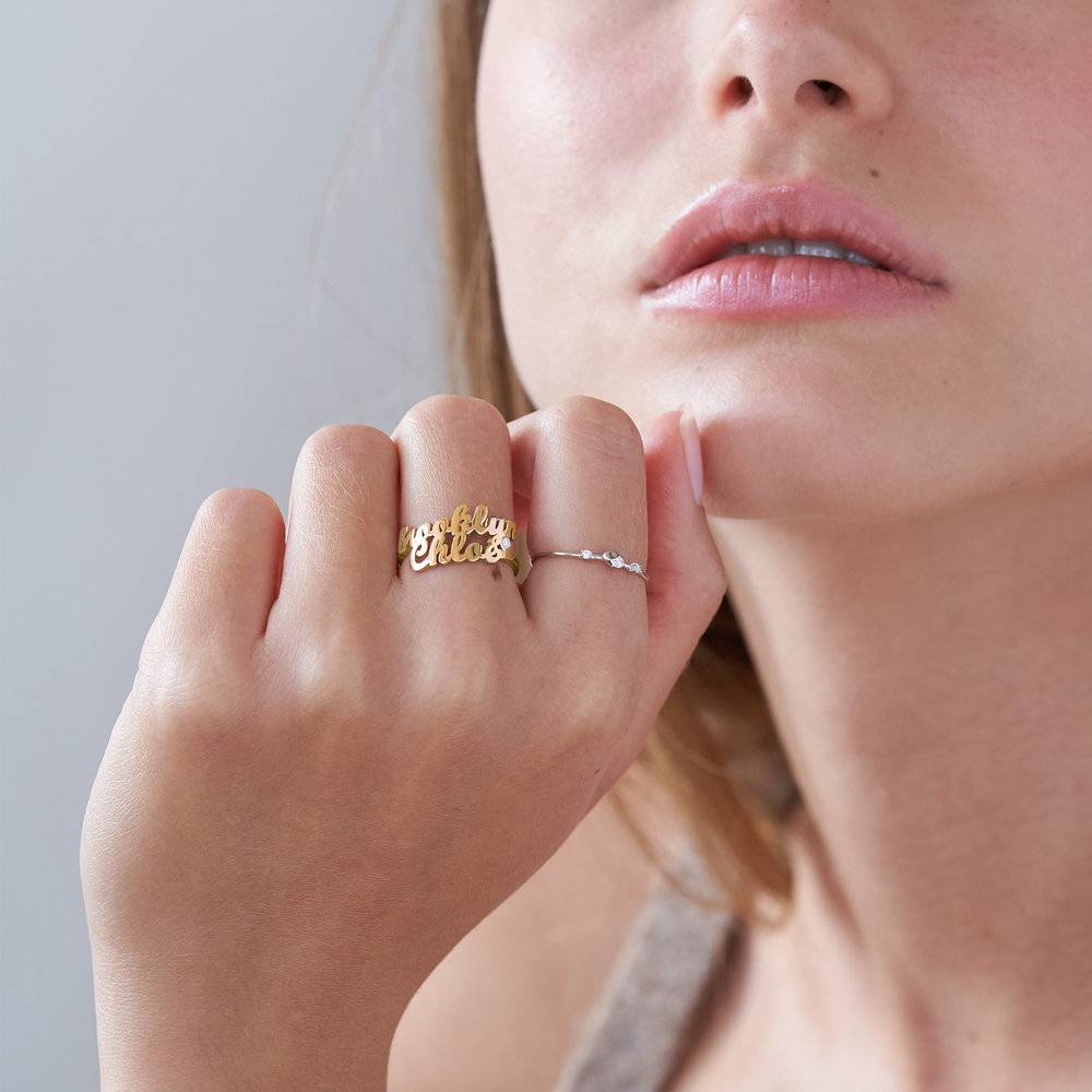 Two is Better Than One Name Ring With Diamond - 18 Gold Vermeil-4 product photo