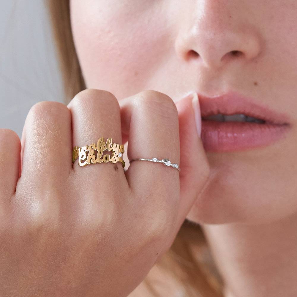 Two is Better Than One Name Ring With Diamond - 18 Gold Vermeil-5 product photo