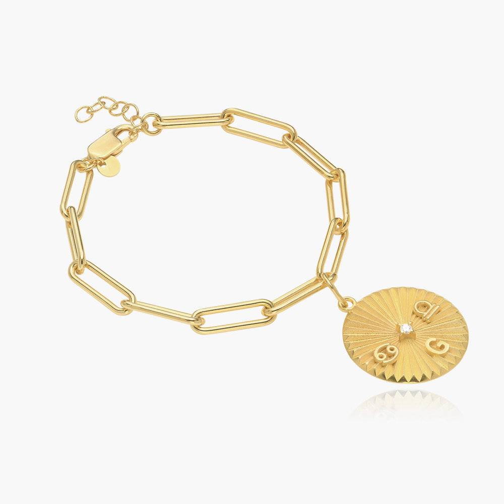 Tyra Initial And Zodiac Medallion Bracelet With Diamond- Gold Vermeil-2 product photo