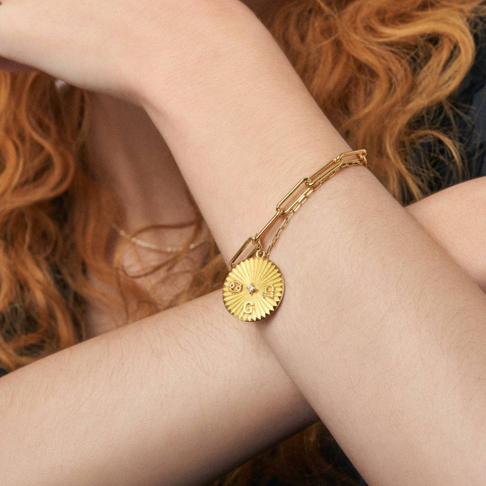 Tyra Initial And Zodiac Medallion Bracelet With Diamond- Gold Vermeil-5 product photo