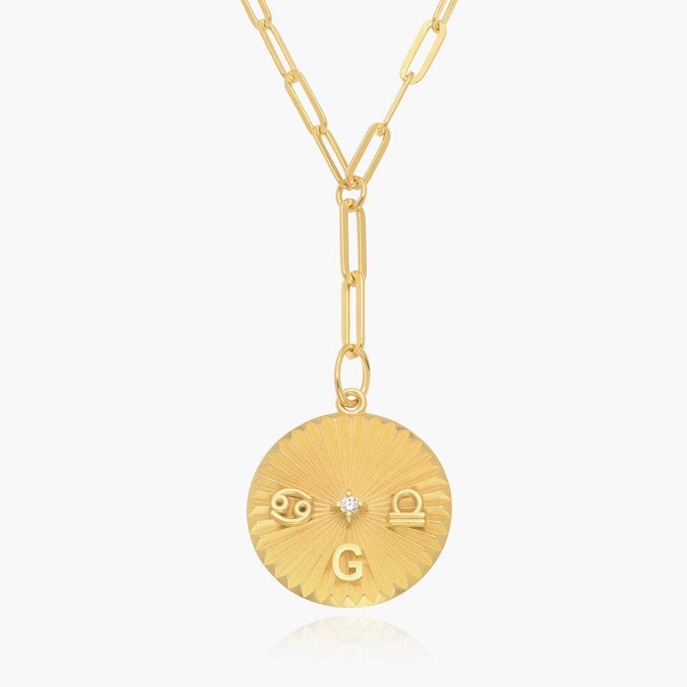 Tyra Initial And Zodiac Medallion Necklace With Diamond- Gold Vermeil-2 product photo