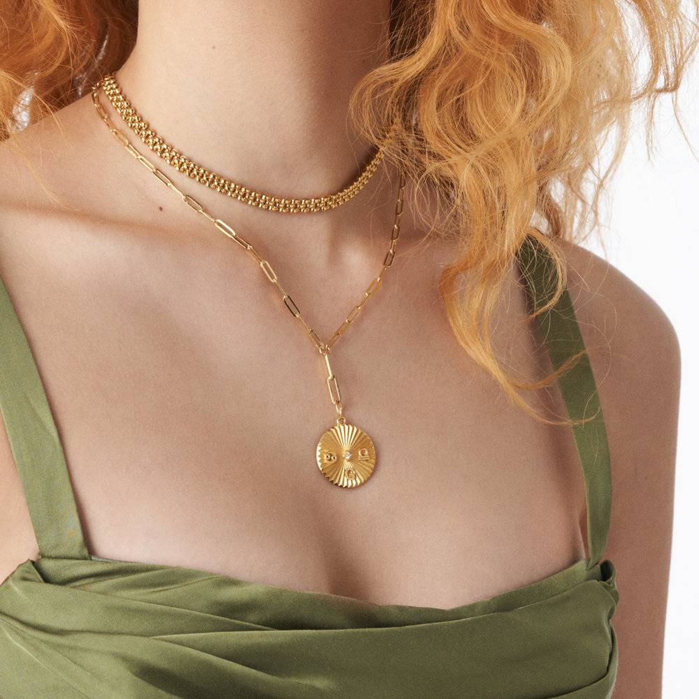 Tyra Initial And Zodiac Medallion Necklace With Diamond- Gold Vermeil-5 product photo
