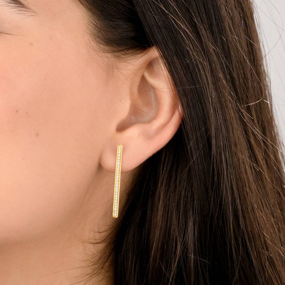 Sparkle Bar Stud Earrings - Gold Plated-5 photo du produit
