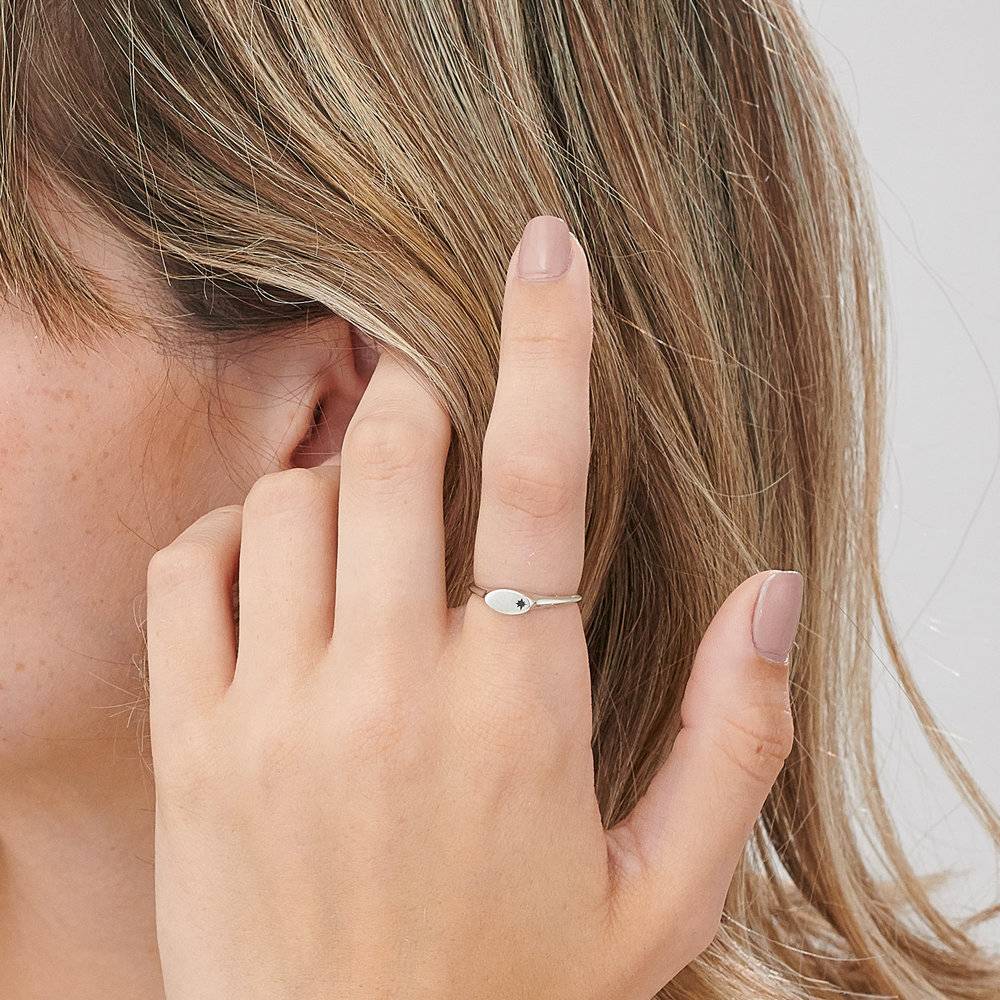 Wanderlust Thin Signet Ring - Sterling Silver-4 product photo