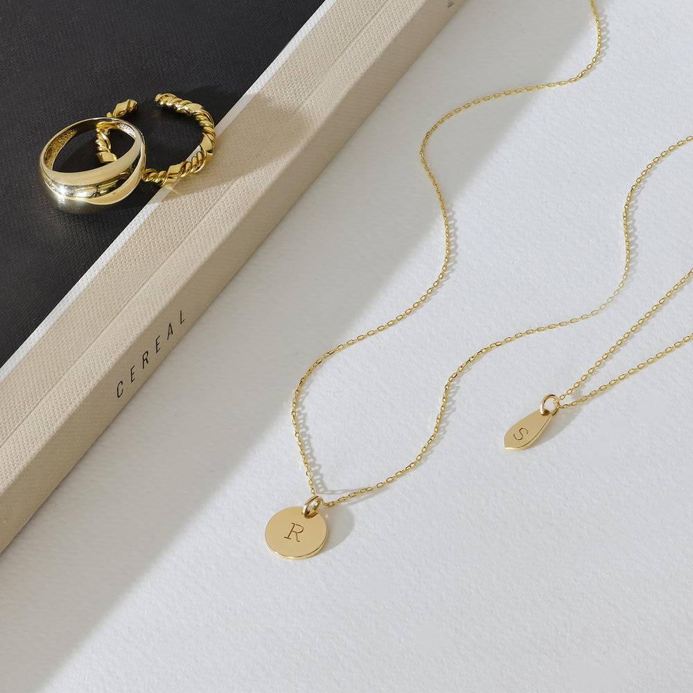 Disc Necklace with Stamped Initial — In Gold